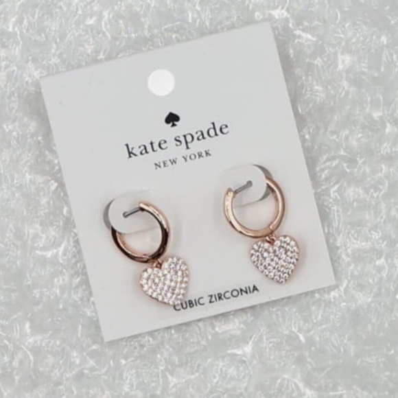 NEW Kate Spade New York Yours Truly Pave Heart Drop Earrings Rose gold + Dustbag - Picture 4 of 5